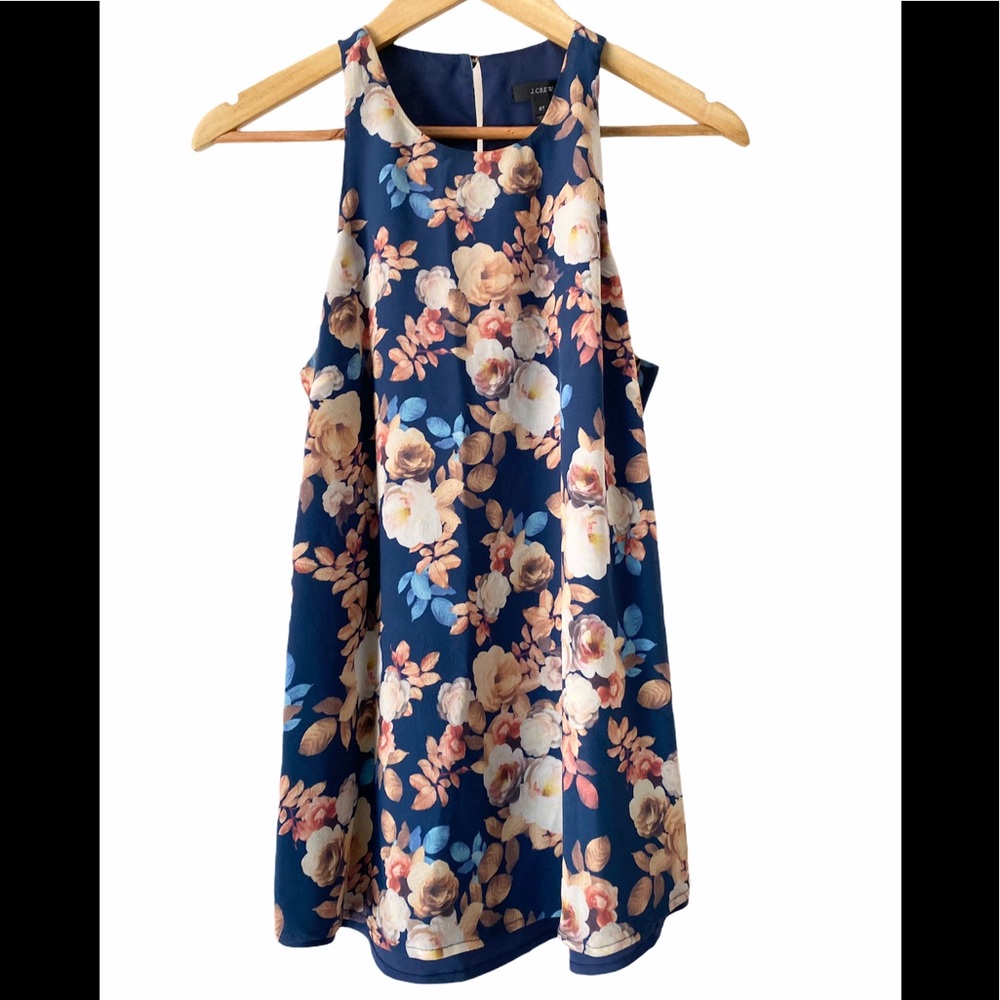 J. Crew Antique Floral Silk Racerback Tank 6T 6 Tall Blouse Top Shirt Blue